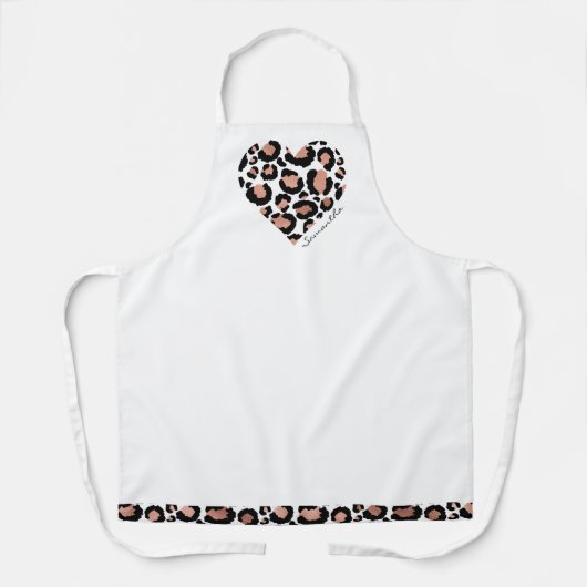 Cute Leopard Cheetah Pattern Heart Name Schort (Voorkant)