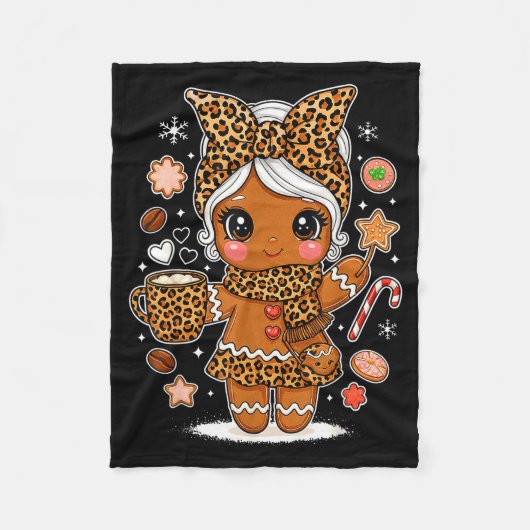 Cute Leopard Gingerbread Girl Coquette Bow Holiday Fleece Deken (Voorkant)
