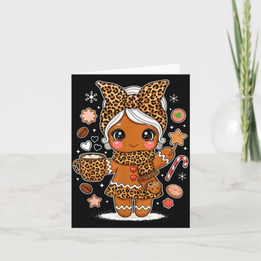 Cute Leopard Gingerbread Girl Coquette Bow Holiday Kaart (Voorkant)