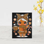 Cute Leopard Gingerbread Girl Coquette Bow Holiday Kaart (Gele Bloem)