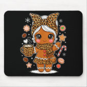 Cute Leopard Gingerbread Girl Coquette Bow Holiday Muismat (Voorkant)