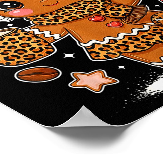 Cute Leopard Gingerbread Girl Coquette Bow Holiday Poster (Hoek)