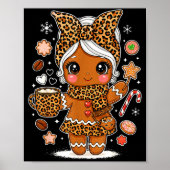 Cute Leopard Gingerbread Girl Coquette Bow Holiday Poster (Voorkant)