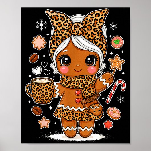 Cute Leopard Gingerbread Girl Coquette Bow Holiday Poster (Voorkant)