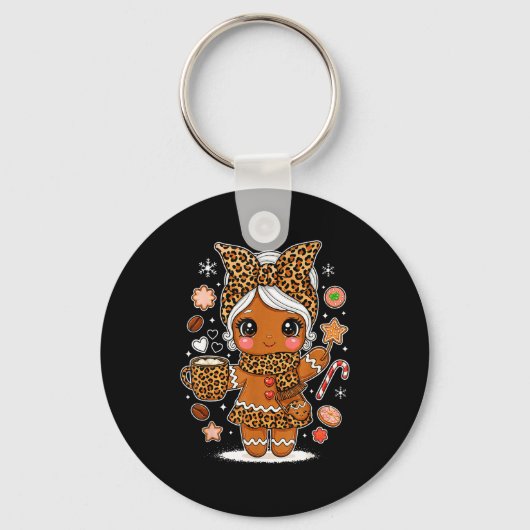 Cute Leopard Gingerbread Girl Coquette Bow Holiday Sleutelhanger (Voorkant)