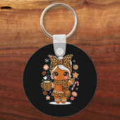 Cute Leopard Gingerbread Girl Coquette Bow Holiday Sleutelhanger (Voorkant)