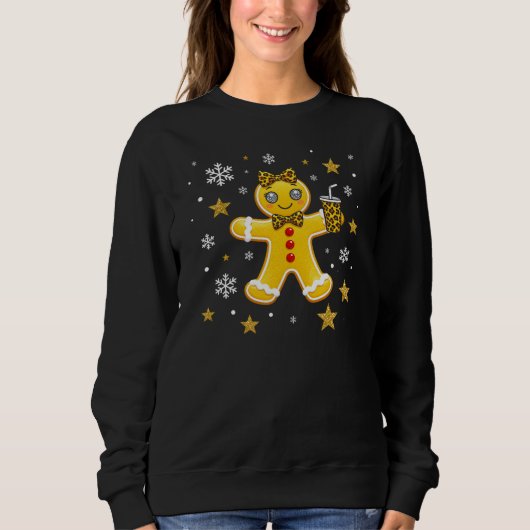 Cute Leopard Print Gingerbread Girl Christmas Tee Trui (Voorkant)