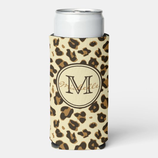 Cute Leopard Print | Monogrammen Koelbox Seltzer Blikjeskoeler (Seltzer Voorkant)