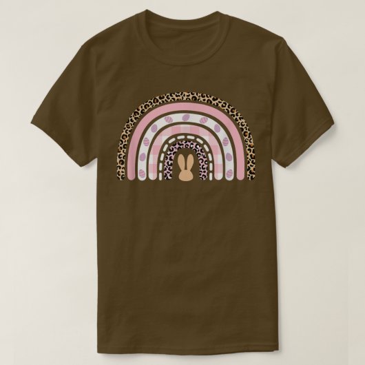 Cute Leopard Rainbow Easter Bunny Easter Eggs Happ T-shirt (Design voorkant)