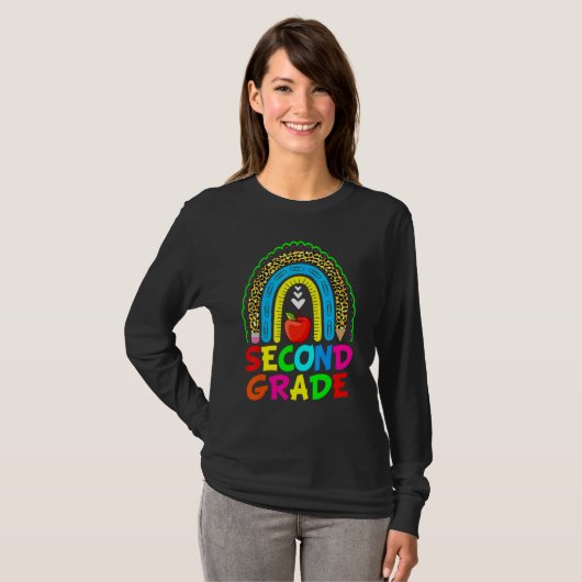 Cute Leopard Rainbow Second Grade Teacher Back To  T-shirt (Voorkant volledig)