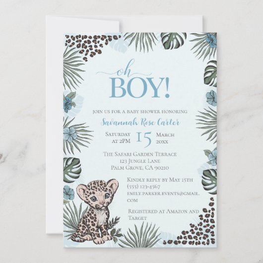 Cute Leopard Safari Boy Baby Shower Kaart (Voorkant)