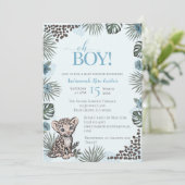 Cute Leopard Safari Boy Baby Shower Kaart (Staand voorkant)