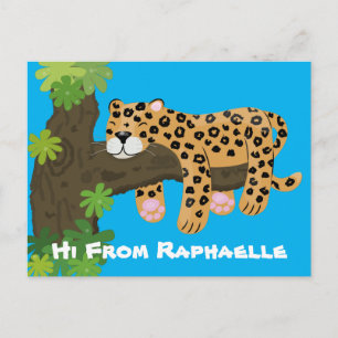 Cute leopard slaapcartoon afbeelding briefkaart