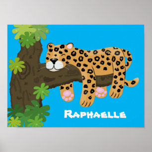 Cute leopard slaapcartoon afbeelding poster