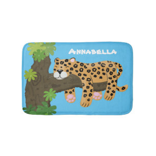 Cute leopard slapen in de cartoon afbeelding van d badmat