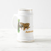 Cute leopard slapen in de cartoon afbeelding van d bierpul (Voorkant links)