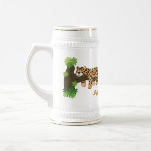 Cute leopard slapen in de cartoon afbeelding van d bierpul