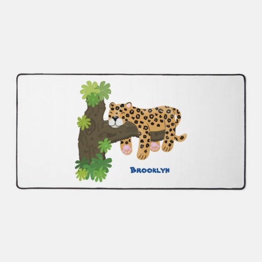 Cute leopard slapen in de cartoon afbeelding van d bureaumat (Voorkant)