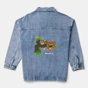 Cute leopard slapen in de cartoon afbeelding van d denim jacket