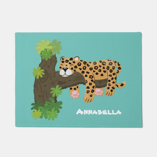 Cute leopard slapen in de cartoon afbeelding van d deurmat (Voorkant)