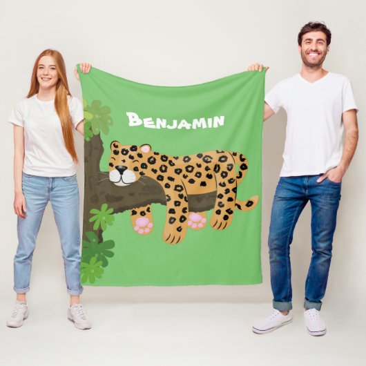 Cute leopard slapen in de cartoon afbeelding van d fleece deken (In situ)