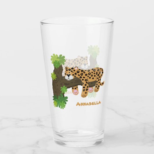 Cute leopard slapen in de cartoon afbeelding van d glas (Achterkant)