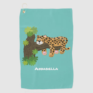 Cute leopard slapen in de cartoon afbeelding van d golfhanddoek