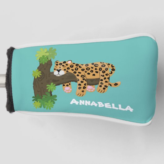Cute leopard slapen in de cartoon afbeelding van d golfheadcover (Voorkant)