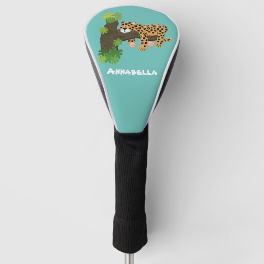 Cute leopard slapen in de cartoon afbeelding van d golfheadcover (Voorkant)