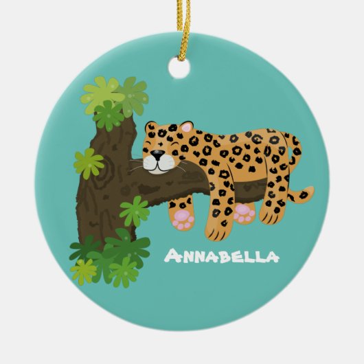 Cute leopard slapen in de cartoon afbeelding van d keramisch ornament (Voorkant)