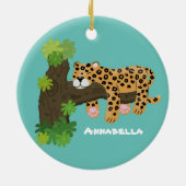 Cute leopard slapen in de cartoon afbeelding van d keramisch ornament (Achterkant)