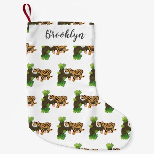 Cute leopard slapen in de cartoon afbeelding van d kleine kerstsok (Voorkant)