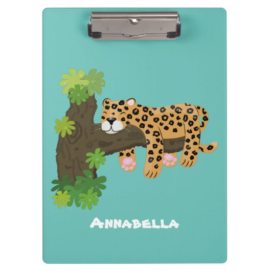 Cute leopard slapen in de cartoon afbeelding van d klembord (Voorkant)