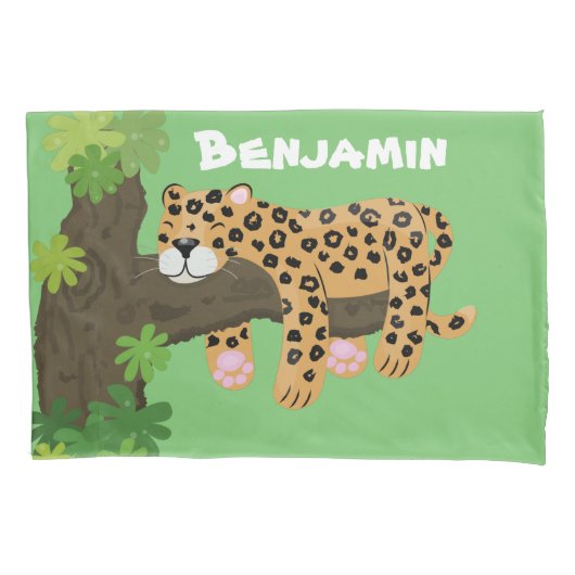 Cute leopard slapen in de cartoon afbeelding van d kussensloop (Voorkant)