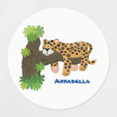 Cute leopard slapen in de cartoon afbeelding van d labels (Design 2)