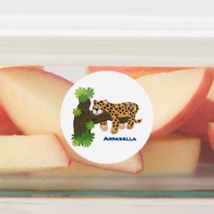 Cute leopard slapen in de cartoon afbeelding van d labels