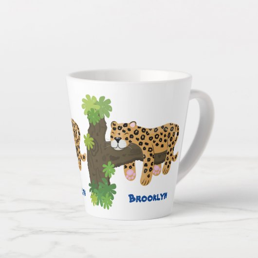 Cute leopard slapen in de cartoon afbeelding van d latte mok (Rechterhoek)