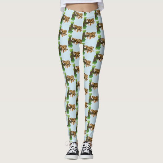 Cute leopard slapen in de cartoon afbeelding van d leggings (Voorkant)
