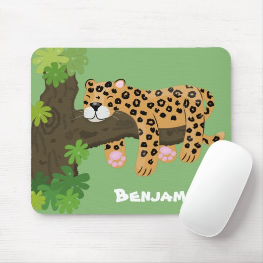 Cute leopard slapen in de cartoon afbeelding van d muismat (Met muis)