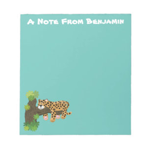 Cute leopard slapen in de cartoon afbeelding van d notitieblok