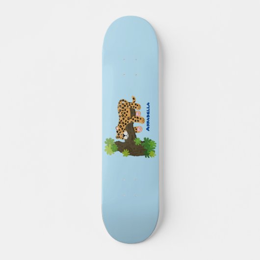 Cute leopard slapen in de cartoon afbeelding van d persoonlijk skateboard (Voorkant)