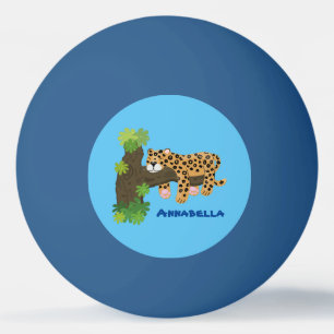 Cute leopard slapen in de cartoon afbeelding van d pingpongbal