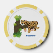 Cute leopard slapen in de cartoon afbeelding van d poker chips (Achterkant)