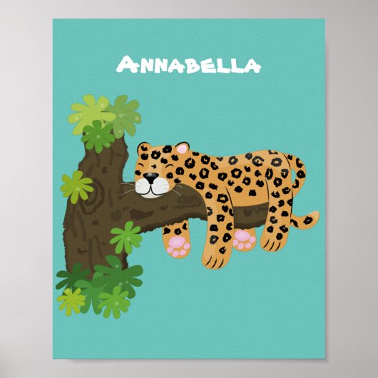 Cute leopard slapen in de cartoon afbeelding van d poster (Voorkant)