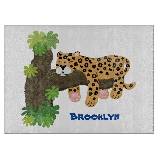 Cute leopard slapen in de cartoon afbeelding van d snijplank (Voorkant)