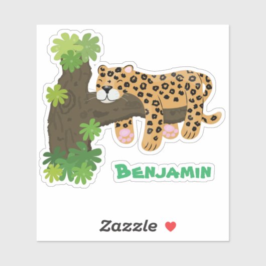 Cute leopard slapen in de cartoon afbeelding van d sticker (Vel)