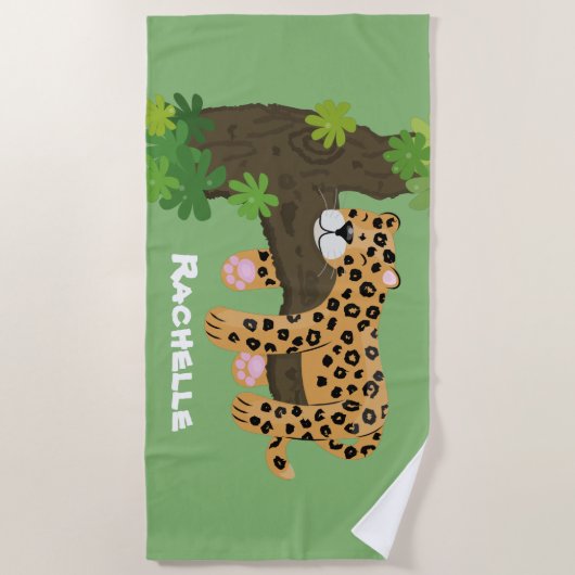 Cute leopard slapen in de cartoon afbeelding van d strandlaken (Voorkant)