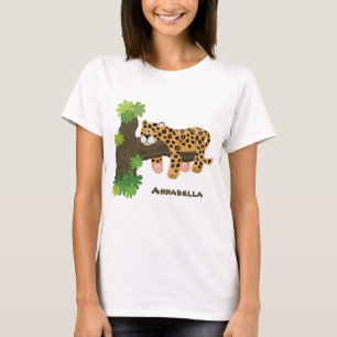 Cute leopard slapen in de cartoon afbeelding van d t-shirt