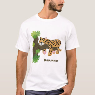 Cute leopard slapen in de cartoon afbeelding van d t-shirt