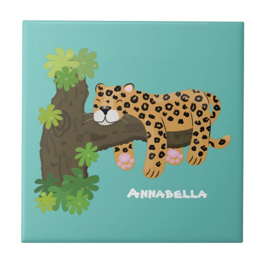 Cute leopard slapen in de cartoon afbeelding van d tegeltje (Voorkant)